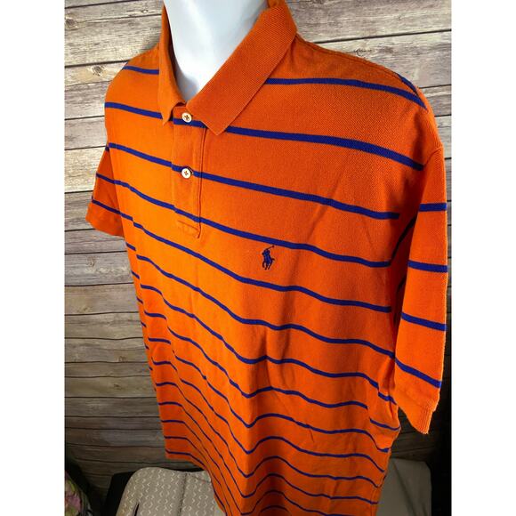 Vintage Striped Polo Shirt – Orange / Blue , Size 2XL Big Fit with Blue Logo - Picture 6 of 8